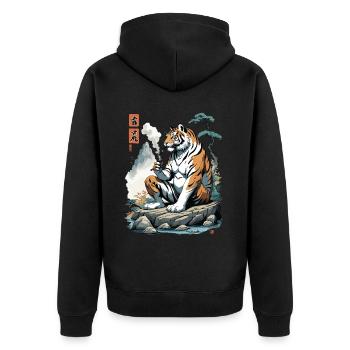 Ukiyo-E Tiger Berg Asiatische Kunst Streetwear - Unisex Premium Bio Zip Hoodie - Schwarz - Hinten - Nico (187cm)