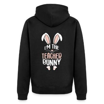 I'm The Teacher Bunny - Unisex Premium Bio Zip Hoodie - Schwarz - Hinten - Nico (187cm)
