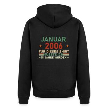 18e anniversaire janvier Vintage 2006 idée cadeau - Veste à capuche bio Premium Unisexe - noir - Dos - Nico (187cm)