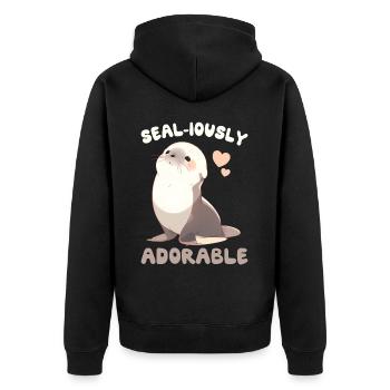 Seal-iously Adorable Seal Cute Sea Lion Ocean Anim - Unisex Premium Bio Zip Hoodie - Schwarz - Hinten - Nico (187cm)