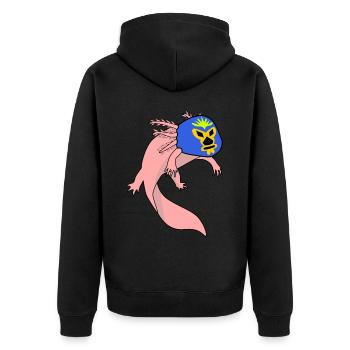 Lucha Libre Axolotl Luchador - Unisex Premium Bio Zip Hoodie - Schwarz - Hinten - Nico (187cm)