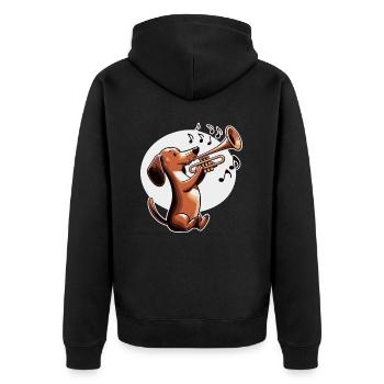 Dackel spielt Trompete - Unisex Premium Bio Zip Hoodie - Schwarz - Hinten - Nico (187cm)