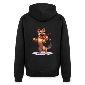 German Shepherd playing violin - Unisex Premium Organic Zip Hoodie - black - Back - Nico (187cm)