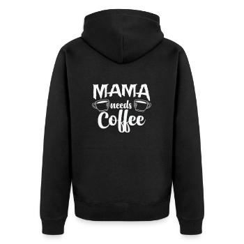 Mama needs Coffee Koffein Cappuccino - Unisex Premium Bio Zip Hoodie - Schwarz - Hinten - Nico (187cm)