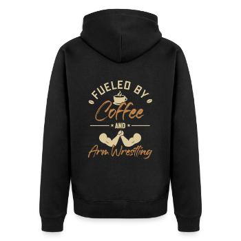 Alimenté par le café et les techniques de bras de fer - Veste à capuche bio Premium Unisexe - noir - Dos - Nico (187cm)