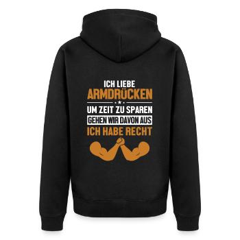 Armdrücken hat immer Recht Techniques Exercise - Unisex Premium Bio Zip Hoodie - Schwarz - Hinten - Nico (187cm)