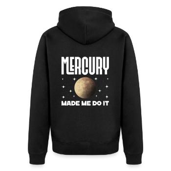 Rückläufige Planeten Merkur Rückläufig - Unisex Premium Bio Zip Hoodie - Schwarz - Hinten - Nico (187cm)