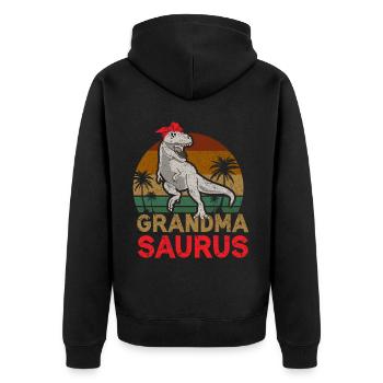 Omasaurus T Rex Dinosaurier Oma Saurus - Unisex Premium Bio Zip Hoodie - Schwarz - Hinten - Nico (187cm)