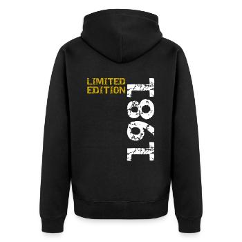 1981 Limited Edition Geburtstag Geschenk Frau Mann - Unisex Premium Bio Zip Hoodie - Schwarz - Hinten - Nico (187cm)