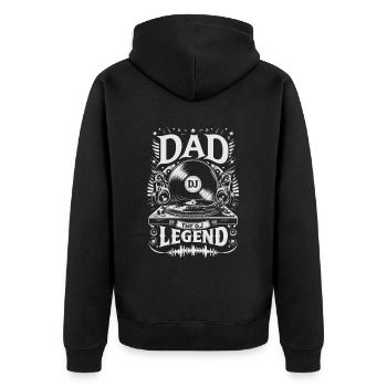 Vatertag DAD the Dj Legend Papa Vater - Unisex Premium Bio Zip Hoodie - Schwarz - Hinten - Nico (187cm)