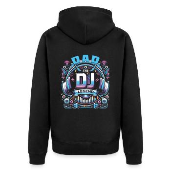 Vatertag DAD the Dj Legend Papa Vater - Unisex Premium Bio Zip Hoodie - Schwarz - Hinten - Nico (187cm)