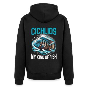 Buntbarsch-Fischliebhaber Süßwasser-Aquaristik - Unisex Premium Bio Zip Hoodie - Schwarz - Hinten - Nico (187cm)