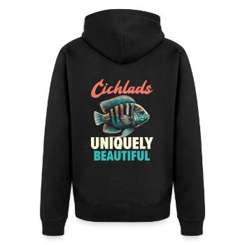Buntbarsch-Fischliebhaber Süßwasser-Aquaristik - Unisex Premium Bio Zip Hoodie - Schwarz - Hinten - Nico (187cm)