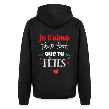 Cadeau Saint Valentin Homme Femme Humoristique - Veste à capuche bio Premium Unisexe - noir - Dos - Nico (187cm)