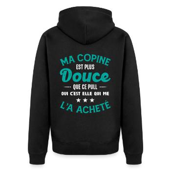 Cadeau Saint Valentin Homme Femme Humoristique - Veste à capuche bio Premium Unisexe - noir - Dos - Nico (187cm)