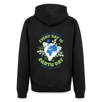 Every Day Is Earth Day - Unisex Premium Bio Zip Hoodie - Schwarz - Hinten - Nico (187cm)
