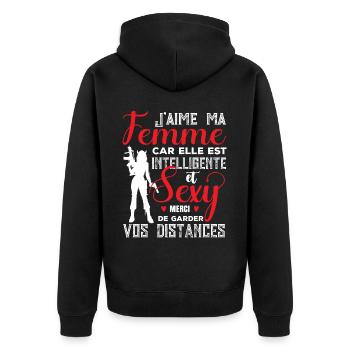 Cadeau Saint Valentin Homme Femme Humoristique - Veste à capuche bio Premium Unisexe - noir - Dos - Nico (187cm)