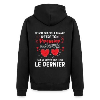 Cadeau Saint Valentin Homme Femme Humoristique - Veste à capuche bio Premium Unisexe - noir - Dos - Nico (187cm)