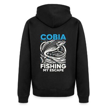 Cobia Angeln Liebhaber Fischfänger Fischer - Unisex Premium Bio Zip Hoodie - Schwarz - Hinten - Nico (187cm)