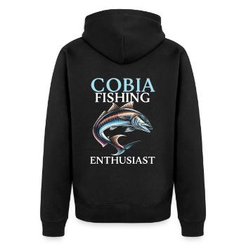Cobia Angeln Liebhaber Fischfänger Fischer - Unisex Premium Bio Zip Hoodie - Schwarz - Hinten - Nico (187cm)