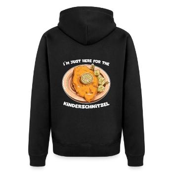 I'm Just Here For The Kinderschnitzel - Unisex Premium Bio Zip Hoodie - Schwarz - Hinten - Nico (187cm)
