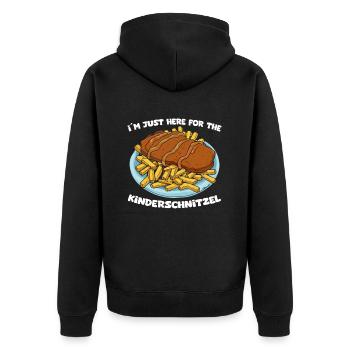 I'm Just Here For The Kinderschnitzel - Unisex Premium Bio Zip Hoodie - Schwarz - Hinten - Nico (187cm)