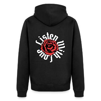 Listen With Love Mental Awareness Therapy - Unisex Premium Organic Zip Hoodie - black - Back - Nico (187cm)