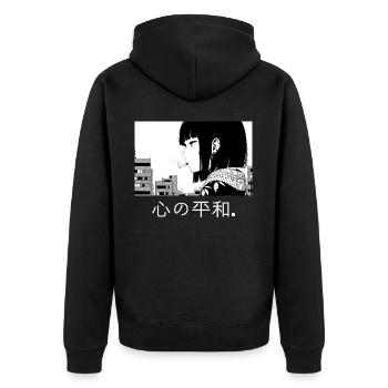 Anti Social Anime Girl Emo Waifu Japanese Lofi - Unisex Premium Bio Zip Hoodie - Schwarz - Hinten - Nico (187cm)