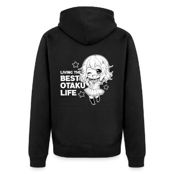 Otaku Life Kawaii Chibi School Girl Anime - Unisex Premium Bio Zip Hoodie - Schwarz - Hinten - Nico (187cm)