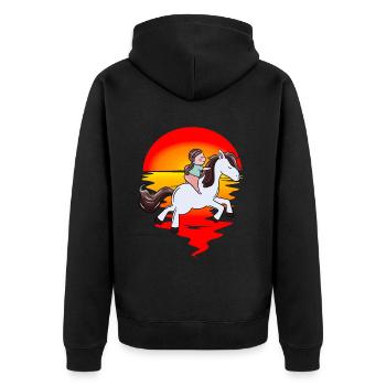 Rider, Horse, Children, Sunset, Ride, Steed - Unisex Premium Organic Zip Hoodie - black - Back - Nico (187cm)