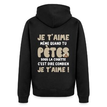 Cadeau Saint Valentin Homme Femme Humoristique - Veste à capuche bio Premium Unisexe - noir - Dos - Nico (187cm)