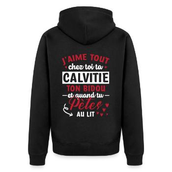 Cadeau Saint Valentin Homme Chauve - Veste à capuche bio Premium Unisexe - noir - Dos - Nico (187cm)