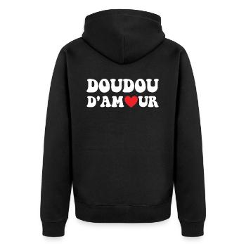 Cadeau Saint Valentin Homme Femme Humoristique - Veste à capuche bio Premium Unisexe - noir - Dos - Nico (187cm)
