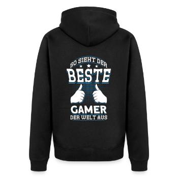Herren So Sieht Der Beste Gamer Der Welt Aus - Unisex Premium Bio Zip Hoodie - Schwarz - Hinten - Nico (187cm)