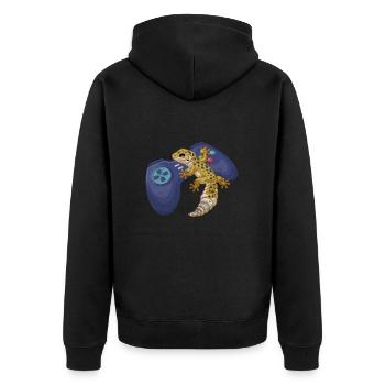 Gecko - Unisex Premium Organic Zip Hoodie - black - Back - Nico (187cm)