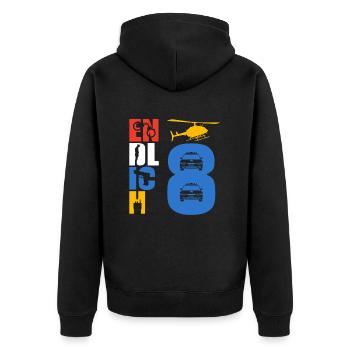 Endlich 8 Polizei - Unisex Premium Bio Zip Hoodie - Schwarz - Hinten - Nico (187cm)