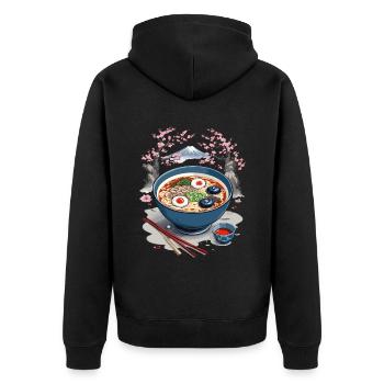 Japanische Ramen Ukiyo-E Vintage Kunst Design - Unisex Premium Bio Zip Hoodie - Schwarz - Hinten - Nico (187cm)