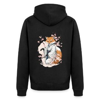 Japanese Fox Kitsune Yokai Ukiyo-E Vintage - Unisex Premium Organic Zip Hoodie - black - Back - Nico (187cm)