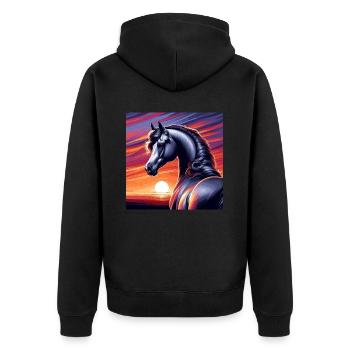 Arabische Pferdezeichnung - Unisex Premium Bio Zip Hoodie - Schwarz - Hinten - Nico (187cm)