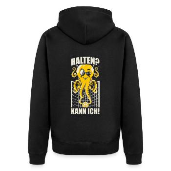 Halten? Kann ich! Handballtorwart Handball Torwart - Unisex Premium Bio Zip Hoodie - Schwarz - Hinten - Nico (187cm)