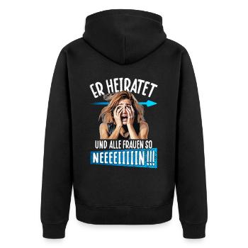 JGA T-Shirt Männer Junggesellenabschied poltern - Unisex Premium Bio Zip Hoodie - Schwarz - Hinten - Nico (187cm)