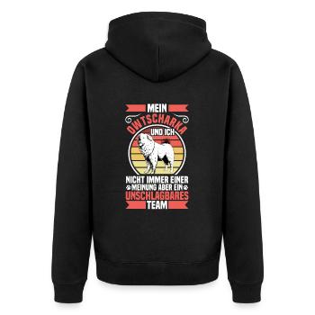 Owtscharka ist unschlagbar Kaukasischer Owtscharka - Unisex Premium Bio Zip Hoodie - Schwarz - Hinten - Nico (187cm)