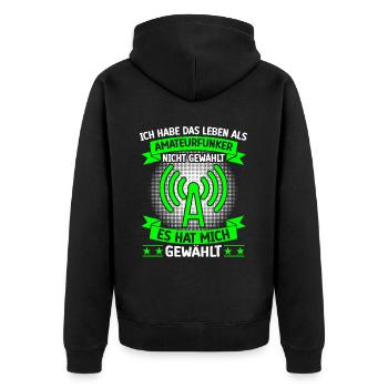 Amateurfunker Leben als Funkamateur - Unisex Premium Bio Zip Hoodie - Schwarz - Hinten - Nico (187cm)