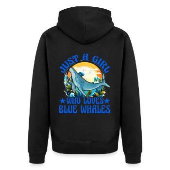 Nur ein Mädchen, das Blauwale liebt - Unisex Premium Bio Zip Hoodie - Schwarz - Hinten - Nico (187cm)