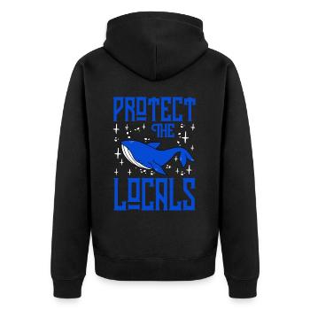 Schützen Sie die Einheimischen - Unisex Premium Bio Zip Hoodie - Schwarz - Hinten - Nico (187cm)