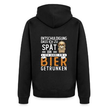 Entschuldigung dass ich zu spät bin Bier getrunken - Unisex Premium Bio Zip Hoodie - Schwarz - Hinten - Nico (187cm)