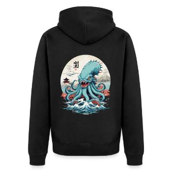 Vintage Kraken Sea Monster Japan Style Aesthetic - Unisex Premium Organic Zip Hoodie - black - Back - Nico (187cm)