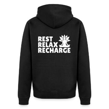 Pilates Fitness Exercise Mind Meditation Yoga Zen - Unisex Premium Bio Zip Hoodie - Schwarz - Hinten - Nico (187cm)
