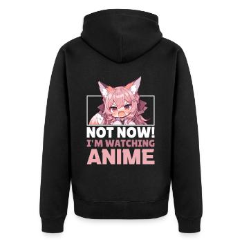 Cute Chibi Fox Anime Girl Funny Manga Otaku - Unisex Premium Bio Zip Hoodie - Schwarz - Hinten - Nico (187cm)