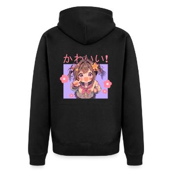Kawaii School Girl Anime Japanese Cute Otaku - Unisex Premium Bio Zip Hoodie - Schwarz - Hinten - Nico (187cm)